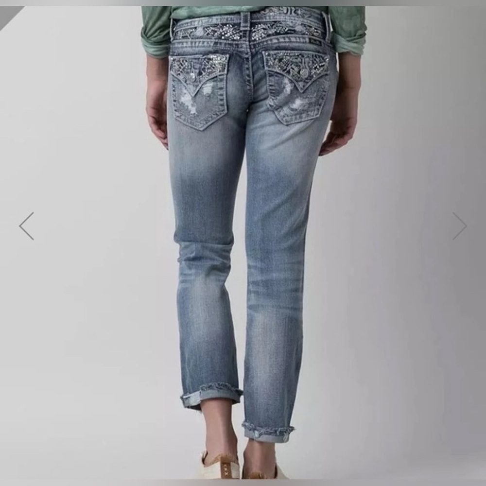 Miss Me Light Blue Distressed Cropped Jeans - Picture 2 of 4